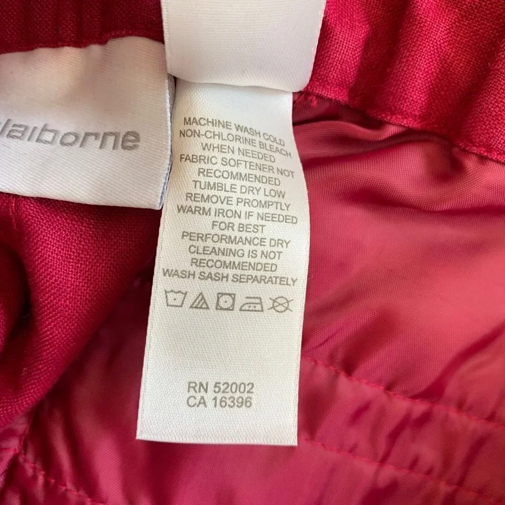 Liz Claiborne Audra Size 8 Wine Color 100% Linen Wide Leg Cropped Belt